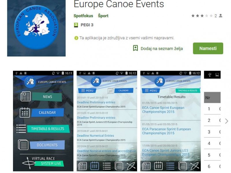 Europe Canoe Events available on Google Play and iTunes